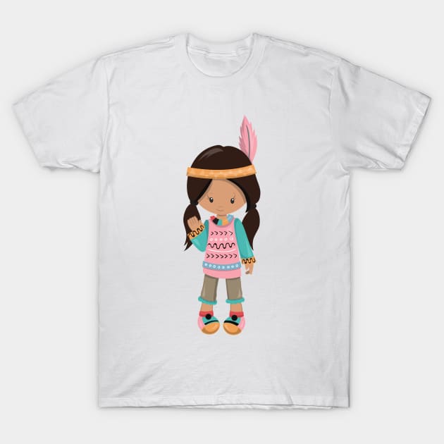 Native American Girl, Cute Girl, Brown Hair T-Shirt by Jelena Dunčević